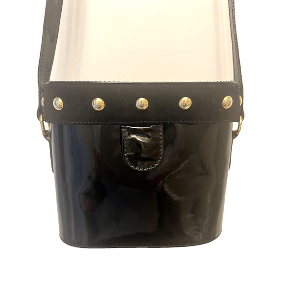 SAKS FIFTH AVENUE ITALY GENUINE LEATHER EVENING PURSE HARD CASE HANDBAG - Picture 1 of 8